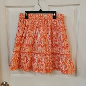LOFT Orange and White Paisley A-Line Skirt